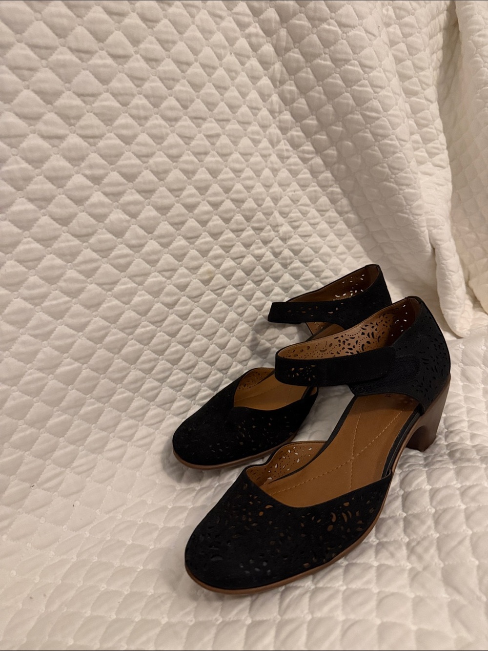 Easy Spirit Black Perforated Mary Jane Heels with Ankle Strap